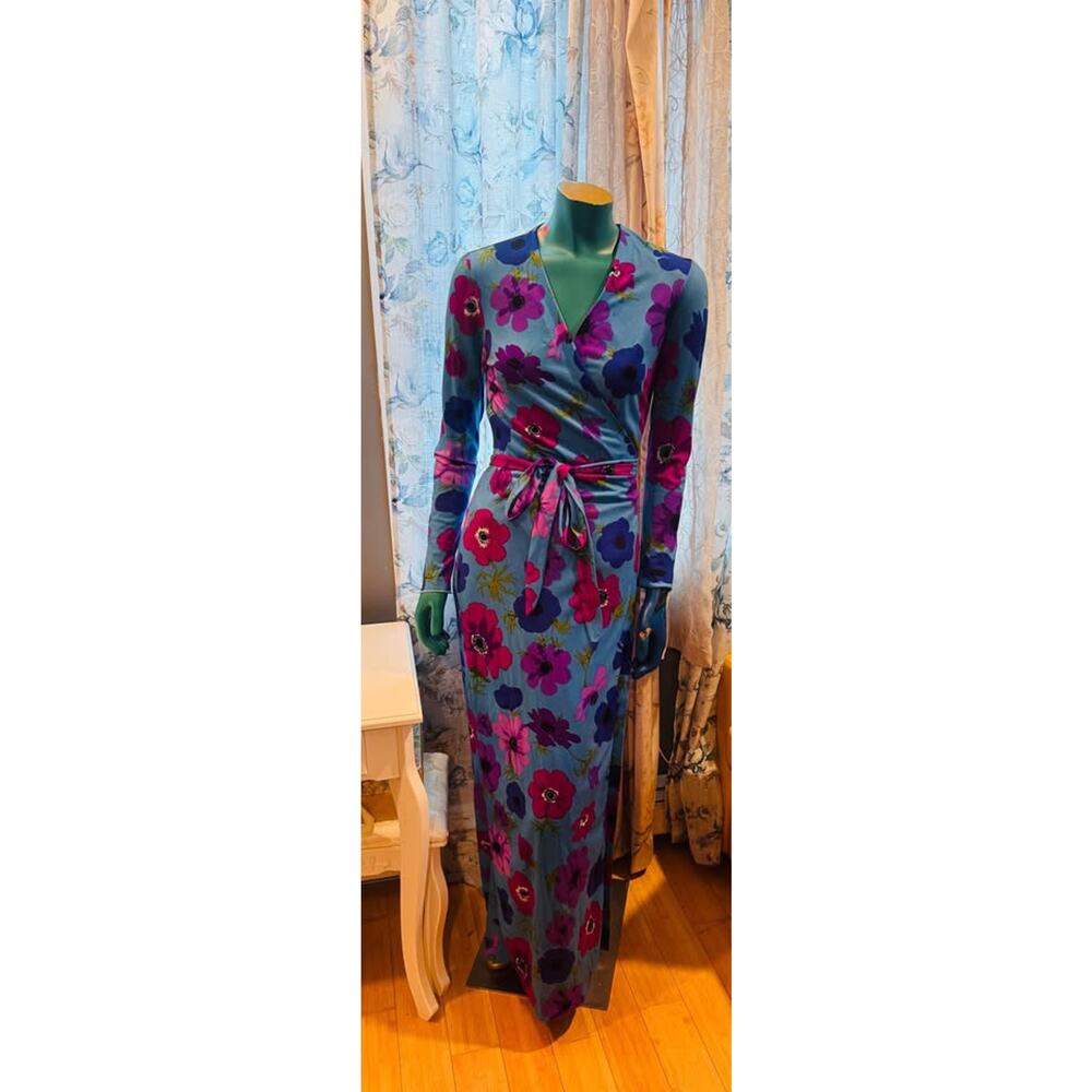 Vintage Ken Scott for Bergdorf Goodman Hand-Printed Floral Wrap Maxi Dress - Picture 2 of 10